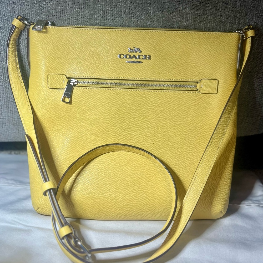 Coach Original Yellow Leather Crossbody Bag with Silver Hardware
